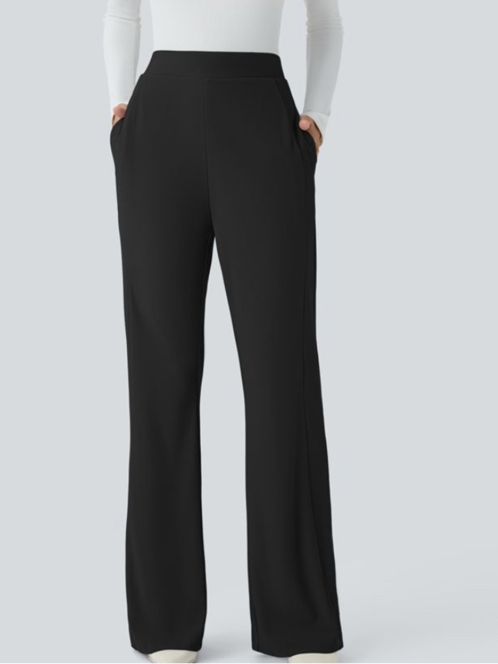 Halara Flex Tall Micro Waffle Black high waist wideleg pant M